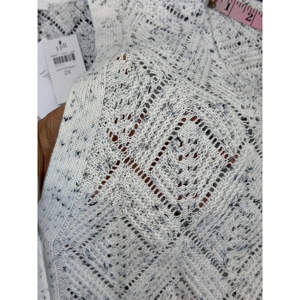 J. Jill 2X‎ Soft Neutral Marled Knit Long Button Cardigan Sweater Open Weave